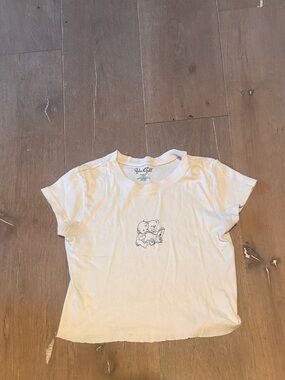 Brandy Melville White Tee with Small Bear Graphic